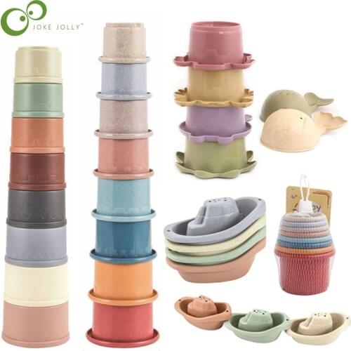 Baby Color Rainbow Stacking Cup Toys Early Educational Intelligence Toy Ring Folding Tower Toys Kids Birthday Christmas Gift ZXH