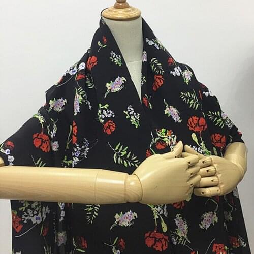 Abstract floral print black natural pure silk crepe de chine fabric for girls dress,SCDC1376