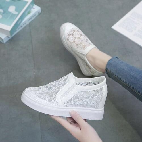 Fashion flat Loafers womens shoes 2021 summer new style increased travel shoes hollow breathable mesh casual white shoes
