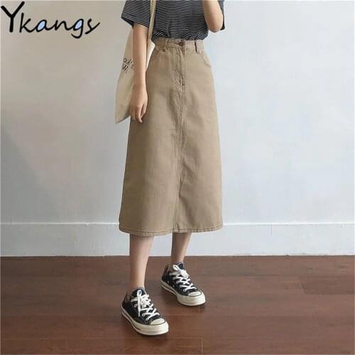 Brown Vintage Long Denim Skirt Plus Size 4XL Summer High Waist Pocket Zipper Jeans Skirts Women Korean Style Big Size Streetwear