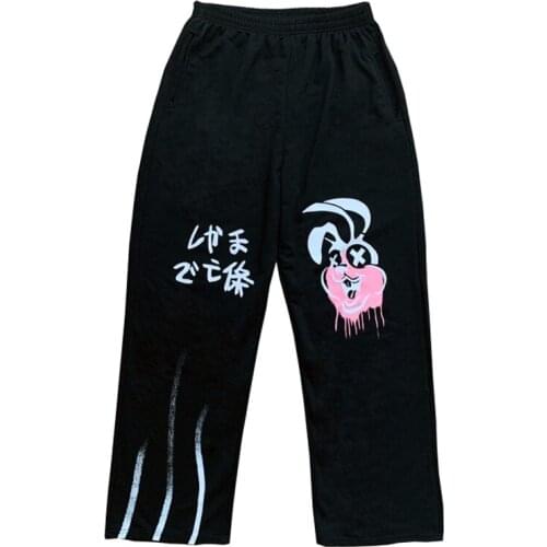 Vintage Graffiti Pants Women Harajuku Cartoon Animal Pants Cute Rabbit Print Pants Fashion Man Pants Loose High Waist Wide Pants