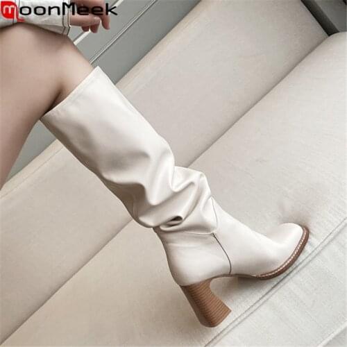 MoonMeek 2020 New arrive hot sale winter knee high boots for woman fashion square toe high heels ladies shoes solid women boots