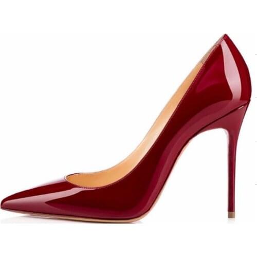 Carole Levy Fashion Wine Red Patent Leather High Heel Shoe Sexy Pointed Thin Heels Woman Pumps Big Size 42 Stiletto Heels