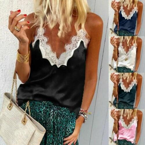 Women Sexy Satin Silk V-Neck Lace Vest Camisole Crop Tank Tops Shirt Blouse