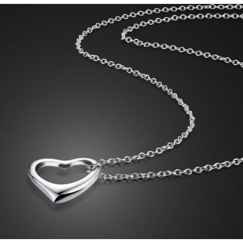 New Womens 925 Silver Necklace-Classic Heart Pendant Necklace-Non Allergic Sterling Silver Rolo Chain 41-51cm-Girls Jewelry