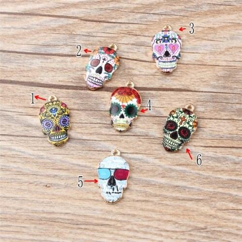 10PCS/Lot High Quality Fashion Enamels Charms Gift Colorful Skull Alloy Pendant Bracelet Necklace Jewelry Accessories DIY Craft