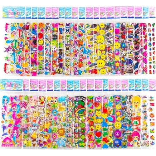 20 Sheets Different 3D Cartoon Stickers Waterproof Bubble PVC DIY Sticker Princess Car Girls Boys Kids Children Gifts