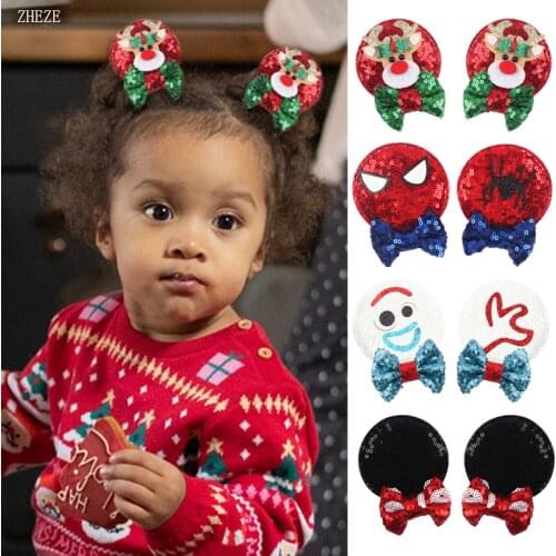 1Pair 2021New Arrival 2.8" Sequins Mouse Ears Hair Clip Handicraft DIY Accessories For Girl Ponytail Princess Barrette Headwear