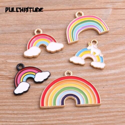 5pcs 5 Style New Fashion Alloy Colorful Enamel Art Oil Drop Rainbow Charms Pendant For DIY Jewelry Accessories