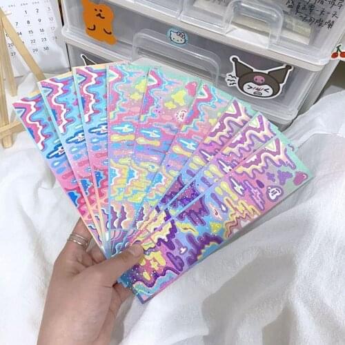 5pcs Ins Kawaii Gradient Wave Ribbon Laser Stickers DIY Scrapbook Calendar Notebook Stationery Planner Korean Decoration Sticker