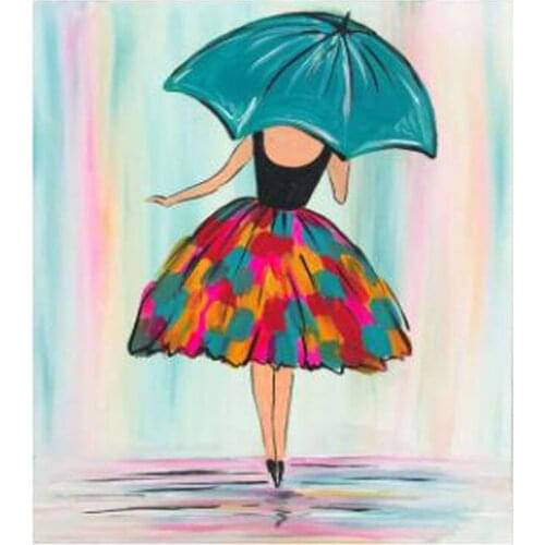 5D DIY character girls in the rain back set full diamond round embroidery mosaic art painting rhinestone home decoration