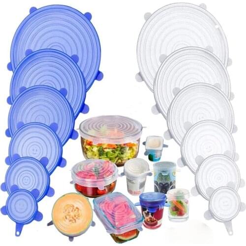 6PCS Silicone Cover Stretch Lids Reusable Airtight Food Wrap Covers Keeping Fresh Seal Bowl Stretchy Wrap Cover Kitchen Cookware