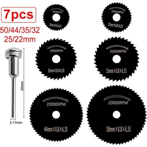 7Pcs Black Mini High Speed Steel Saw Web Circular Rotary Cutting Blade Wheel Discs Mandrel Electric Grinding Accessories