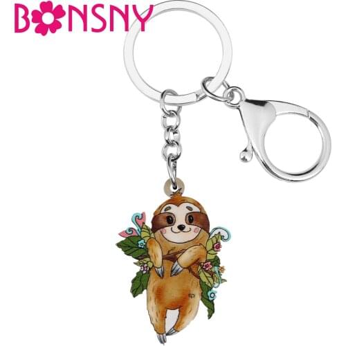 Bonsny Acrylic Sweet Cartoon Orange Sloth Leaf Keychains Ring Trendy Purse Car Key Chain Unique Gifts For Women Girls Jewelry