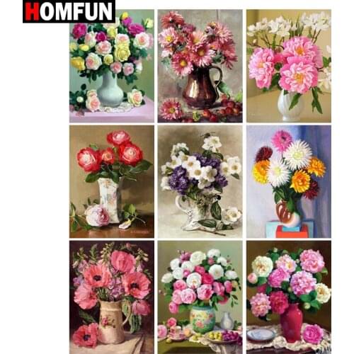 HOMFUN Diamond Painting Full Square/Round Diamond "Flower vase " Pattern Embroidery Cross Stitch 5D Rhinestone Painting