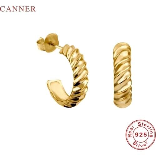 CANNER Twist Pattern C Earrings For Women S925 Sterling Silver Piercing Stud Earrings Zircon Fine Jewelry Korean Pendientes