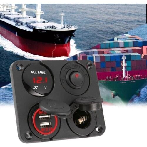 Car Charger 12-24V Power Socket Cigarette Lighter Socket ON/Off Rocker Switch 4 In 1 Car RV Yacht LED Toggle Rocker Switch Panel