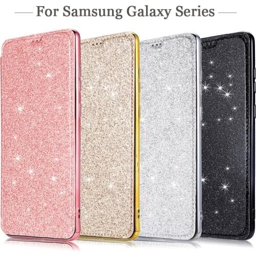Glitter Leather Flip Case for Samsung A10 A20 A30 A50 A70 A51 A71 A21S S20 Ultra S20 S10 S9 S8 Plus Note 20 10 Pro Cover Case