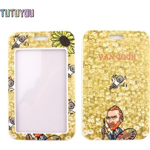 1pc PC2442 Painter Van Gogh Sunflower Fashion Lanyards ID Badge Holder Bus Pass Case Cover Slip Bank Credit Card Holder