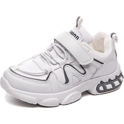 Winter Children Sneakers Girls Running White Sports Shoes Childrens Plus Cotton Warm White Pink Black Luminous Casual Shoes