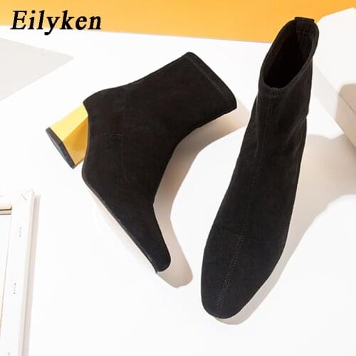 Eilyken Comfortable Soft Flock Fabric Women Ankle Boots Fashion Pointed Toe Ladies Shoes Low Heels Chelsea Bootties Autumn New