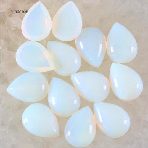 10Pcs 13x18MM Natural Stone White Opal No Drilled Hole Water Drop Cabochon CAB Bead For DIY Jewelry Making Ring K817