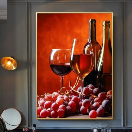 Kitchen Red Wine Canvas Painting Nordic Posters and Prints Wall Art Picture for Restaurant Dinning Room Decoration Wall Painting