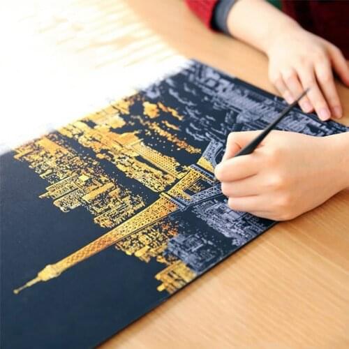 4 pcs Children Scratch City Night View Scraping Painting A3 size Urban Night View Scratch Pictures Paper Painting Birthday Gift
