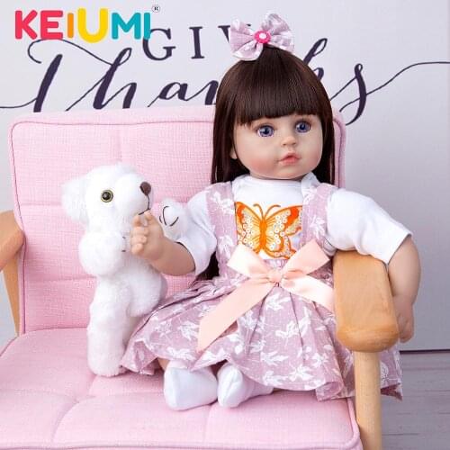KEIUMI Newest Reborn Baby Doll 48cm Cloth Body Realistic Beautiful Long Hair Baby Doll Toy For Children Birthday Christmas Gifts