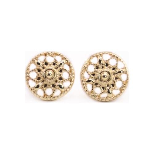 Round Style Cute Flowers Stud Earrings Gold White Rose Three Color Optional For Women