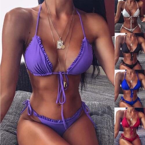 Summer Bikini 2PC Summer Sexy Women Bathing Suit Swimwear Push Up Bra Bandage Bikini Sets Ladies Halter Lace Up Swimsuit Set