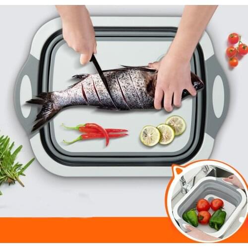 Multifunctional Cutting Board Home 2 In 1 Folding Washing Dish Fruit Drain Basket Portable Outdoor Table Board Kitchen Stuff