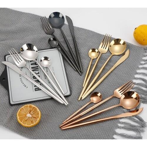 4pcs/set Stainless Steel Spoon Fork Knife Portugal Style Flatware Sets Mirror Shiny Tableware Set WB22