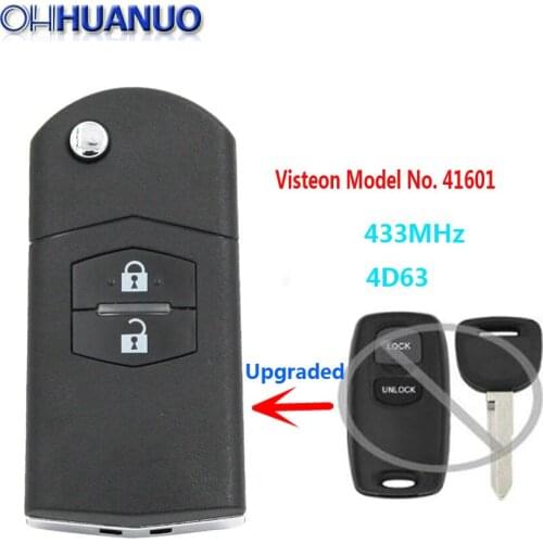 Upgraded Flip Remote Car Key Fob 2 Button 433MHz 4D63 for Mazda 323 626 1999-2003 Visteon Model No. 41601