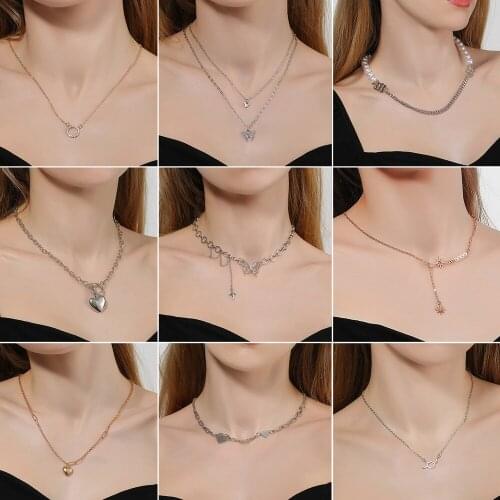 Chain Pendant Necklace Cold Wind Personality Letters Minority Collarbone Chain Choker Butterfly Robot Sunflower Cherry Pearl