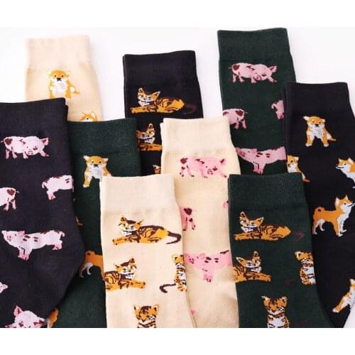 PEONFLY Cute Animal Piggy/Cat/Pug Design Funny Socks Women Creative Harajuku Kawaii Sokken Japan Reto Calcetines Mujer