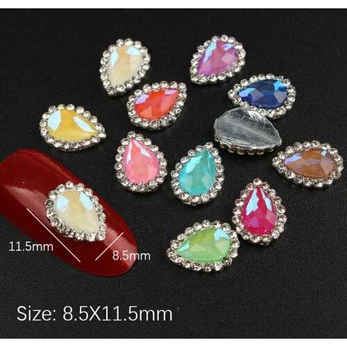 New sale 30PCS Mocha color 8.5x11.5mm Metal Alloy water drop Nail Art rhinestone flatback stone for DIY Nails