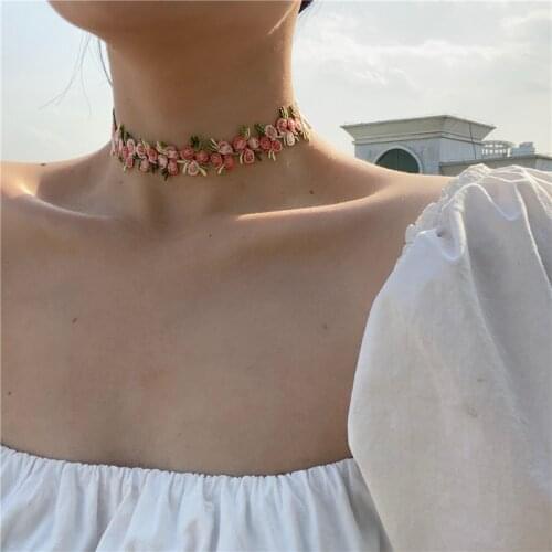 Romantic Flowers Necklace Choker for Women Girls High Quality Embroidery Fashion Sweet Design Accessory Ins