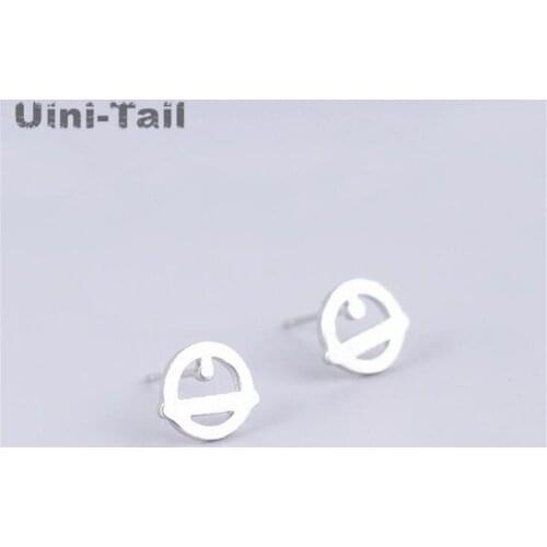 Uini-Tail Hot New 925 Sterling Silver Doraemon Bell Stud Earrings Cute Fashion Little Ding Dong Machine Cat Bell Jewelry