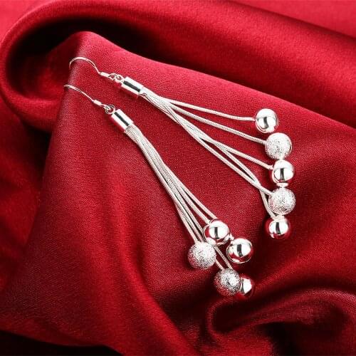 New trend hot 925 Sterling Silver Tassel hanging beads long Earrings for Women fashion party wedding Jewelry fine Holiday gift
