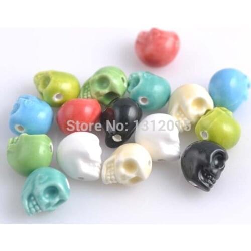Mixed Skull Ceramic Beads,Round Spacer Beads Fit Jewelry Diy 14X13mm 20pcs XD0318-23
