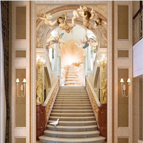 Wellyu Custom large fresco European 3d Hall Angel staircase Paradise Entrance cut off the wall wallpaper papel de parede