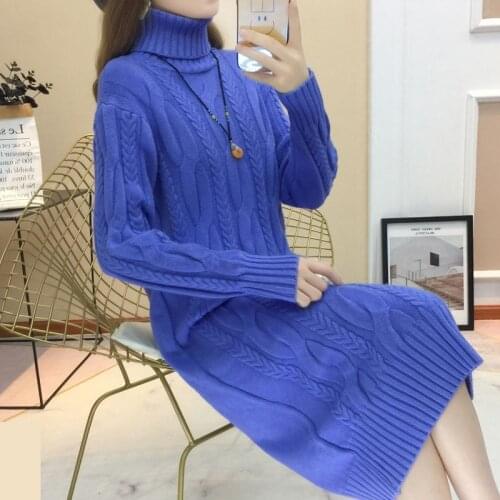 2021 Turtleneck Women Sweater Dress Winter Warm Female Jumper Thick Sweaters Solid Ribbed Long Knitted Pullover Pull Hiver Femme