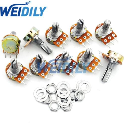10PCS 20mm Shaft WH148 Linear Potentiometer Kit Single Joint B1K 2K 5K 10K 20K 50K 100K 250K 500K 1M ohm 3Pin With Nut And Washe