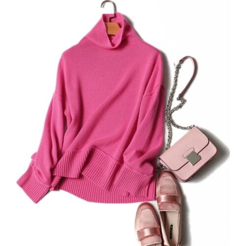 100% Cashmere Sweater Women Solid Turtleneck Drop-shoulder Long Sleeves 3 Colors Pullovers Knitwear Autumn 2018 New Fashion