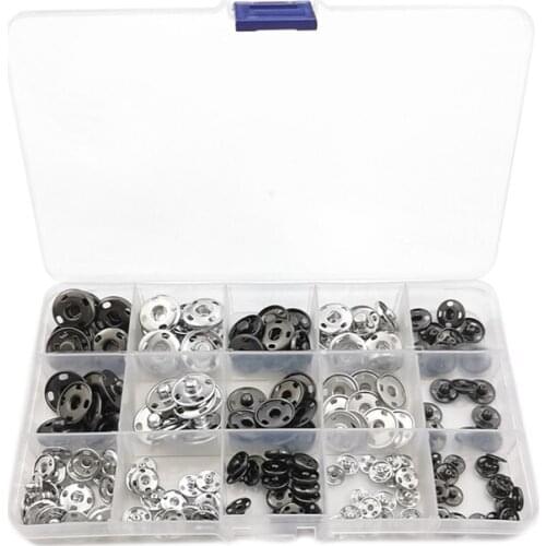 100 Sets Sew-On Snap Buttons Metal Snap Fastener Buttons Press Button for Sewing Clothing (8.5MM/10MM/12MM/15MM/17MM)