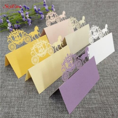 100Pcs Laser Cut Royal Carriage Party Table Name Seating Decoration Table Seating Numbers Name Place Cards Wedding Supplies 6Z