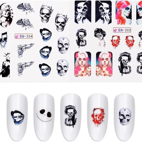Nail Sticker Halloween Theme Sticker Party Prom Skull 3d Strappy Back Glue Funny Nail Sticker Halloween Nail Art 12 Sheets/pack