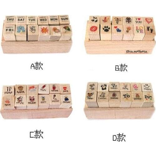 12pcs/pack 4 Designs DIY Cute Wood Stamps Cartoon wooden stamp for Diray Scrapbooking Gift H050