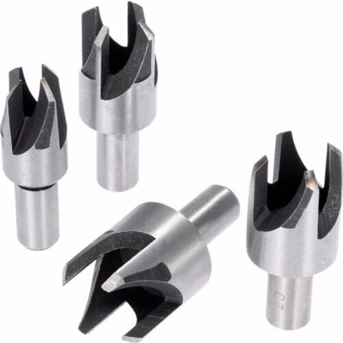 4pcs 5/8" 1/2" 3/8" 1/4" Carbon Steel Claw Type Wood Plug Hole Cutter Woodworker Plug Cutting Drill Bit Professional Set